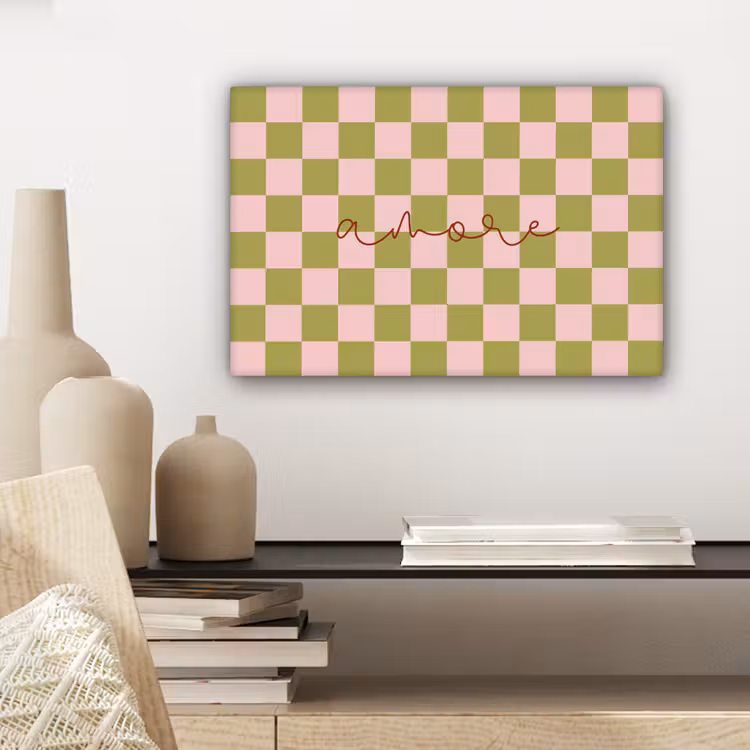 Patroon - Geblokt - Olijfgroen - Amore canvas 2cm klein -sfeer6