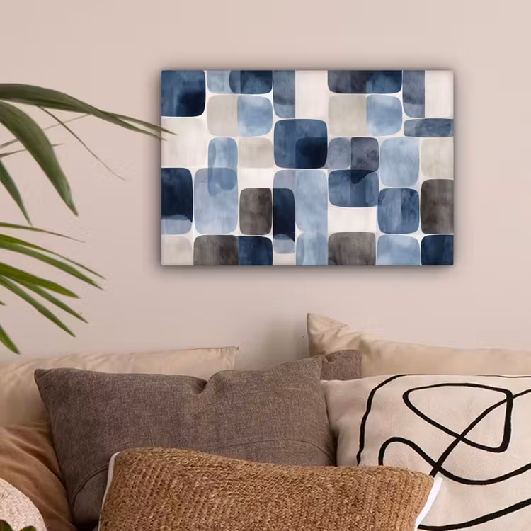 Patroon - Blauw - Vierkanten canvas 2cm klein -sfeer1