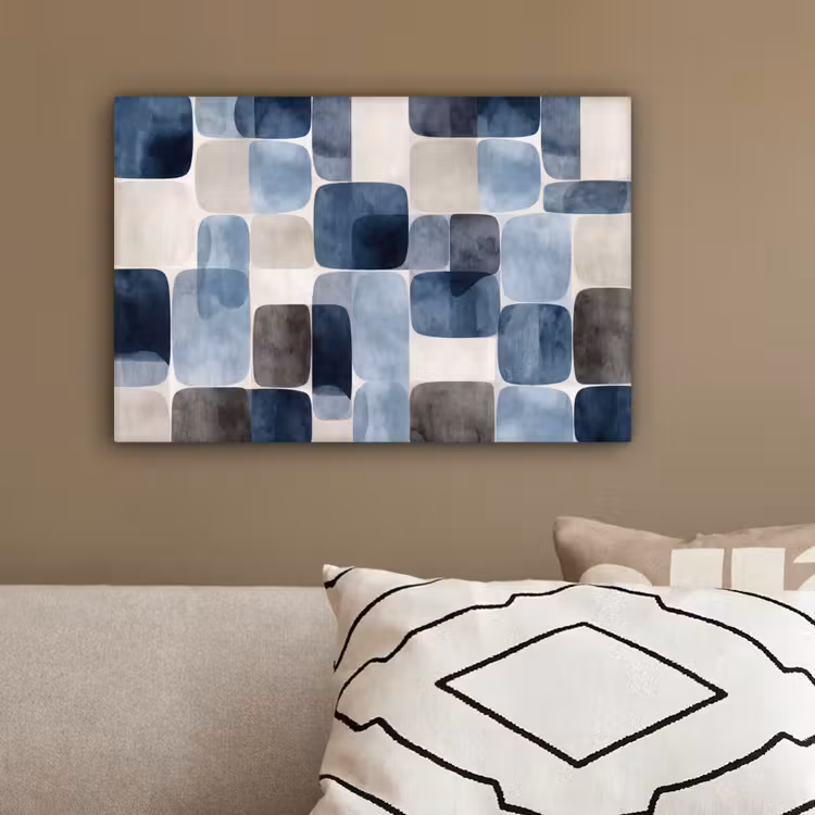 Patroon - Blauw - Vierkanten canvas 2cm klein -sfeer3