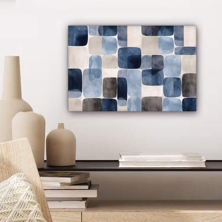 Patroon - Blauw - Vierkanten canvas 2cm klein -sfeer6