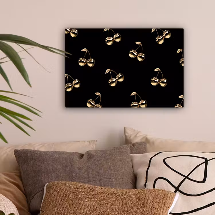 Patroon - Kersen - Goud - Chrome canvas 2cm klein -sfeer1
