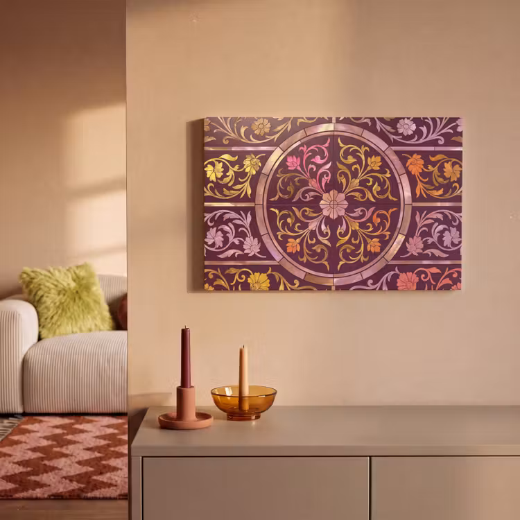 Patroon - Floraal - Oosters - Paars - Goud canvas 2cm klein -sfeer1
