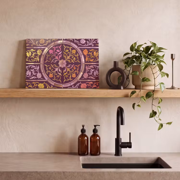 Patroon - Floraal - Oosters - Paars - Goud canvas 2cm klein -sfeer3