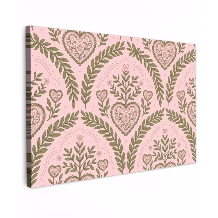 Patroon - Hart - Bloemen - Folkloristisch - Roze canvas 2cm klein -z3d