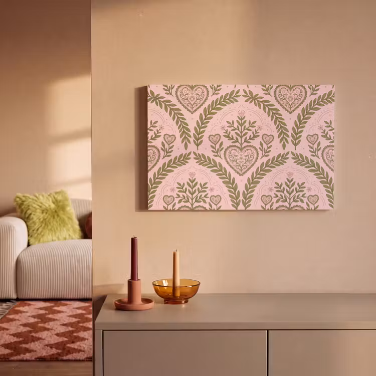 Patroon - Hart - Bloemen - Folkloristisch - Roze canvas 2cm klein -sfeer1