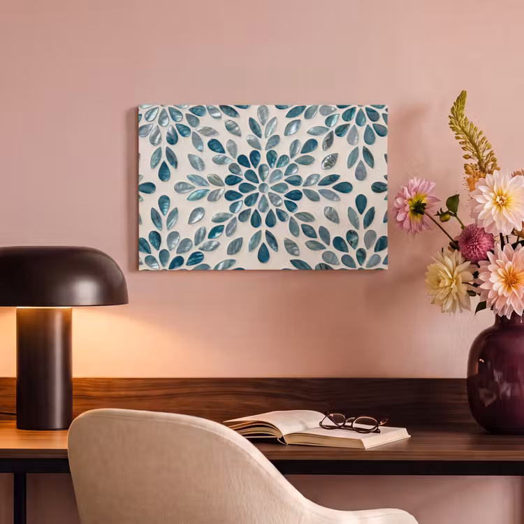 Patroon - Bladeren - Abstract - Modern - Turquoise canvas 2cm klein -sfeer4