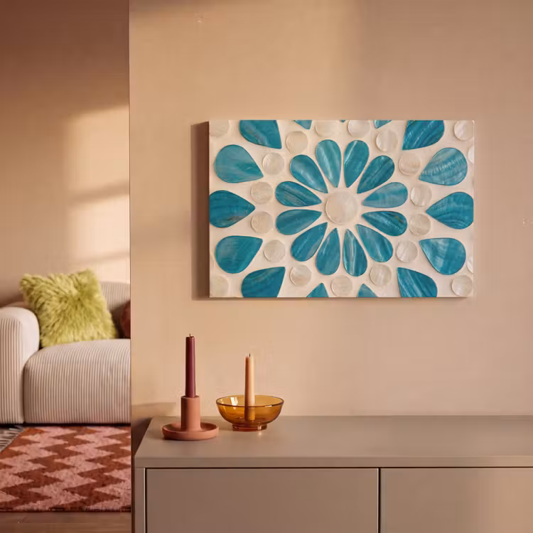 Patroon - Mozaïek - Schelpen - Abstract - Turquoise canvas 2cm klein -sfeer1