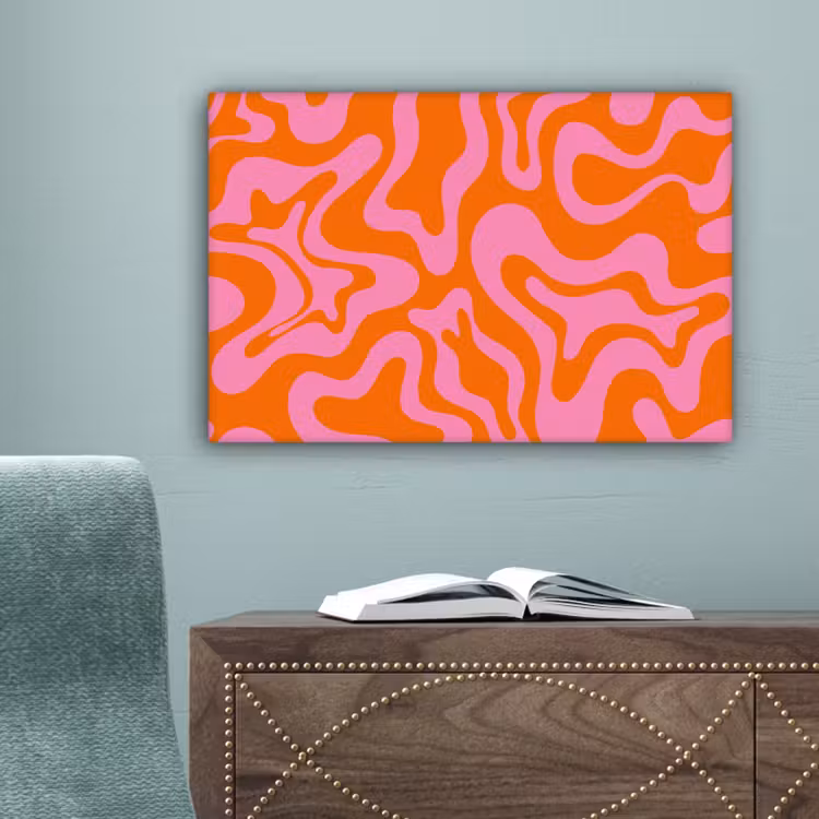 Patroon - Roze - Oranje - Abstract - Modern canvas 2cm klein -sfeer4