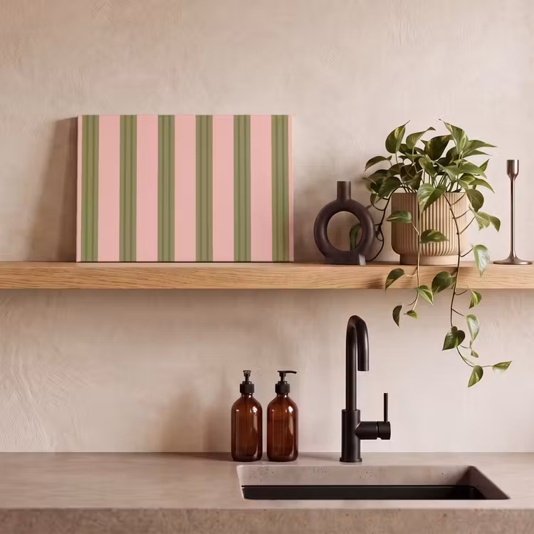 Patroon - Strepen - Abstract - Roze - Groen canvas 2cm klein -sfeer3