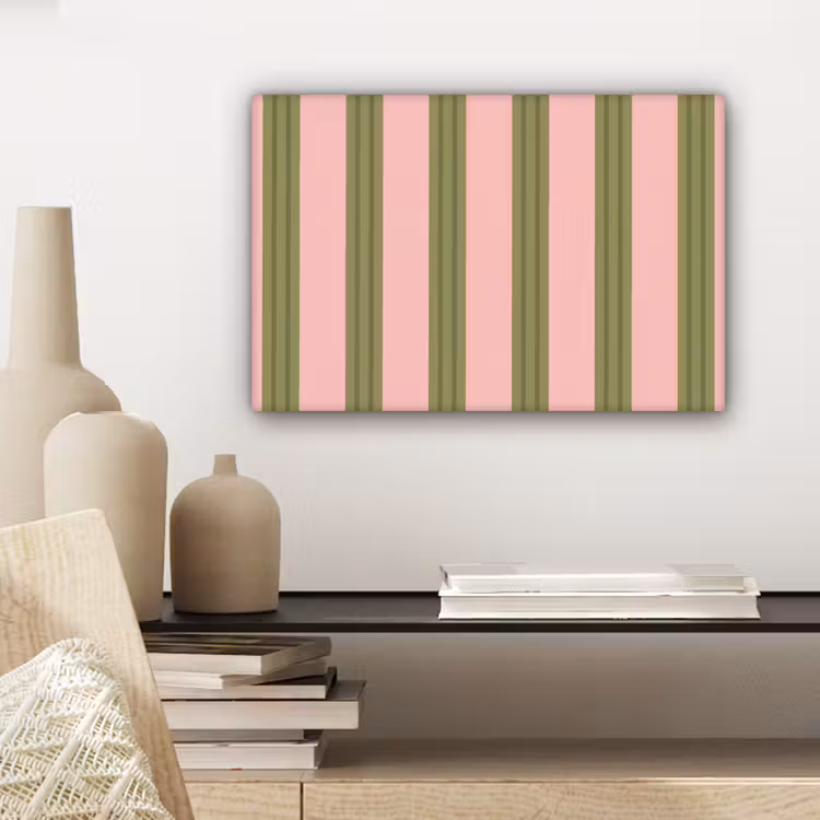 Patroon - Strepen - Abstract - Roze - Groen canvas 2cm klein -sfeer6