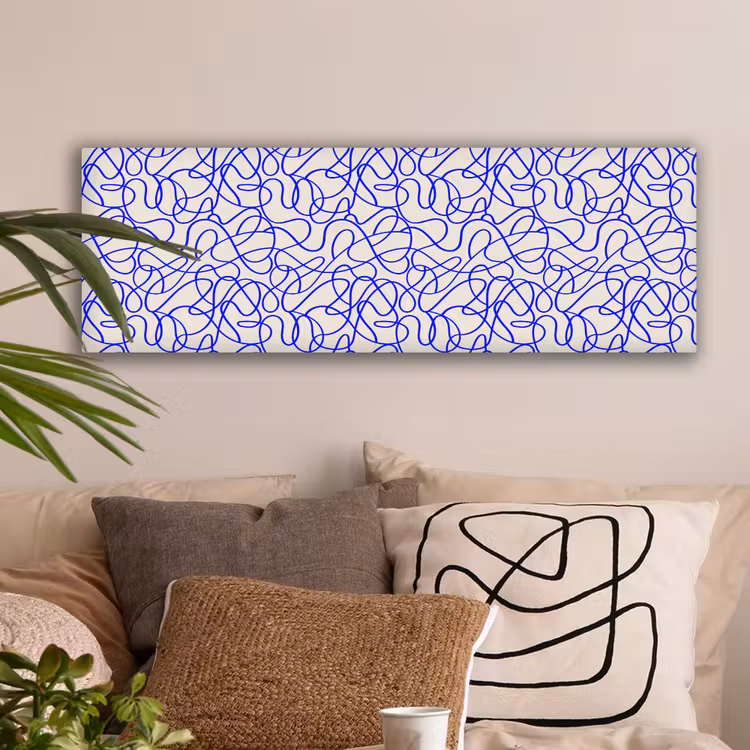 Patronen - Beige - Blauw - Lijnen canvas 2cm klein 828 -sfeer1