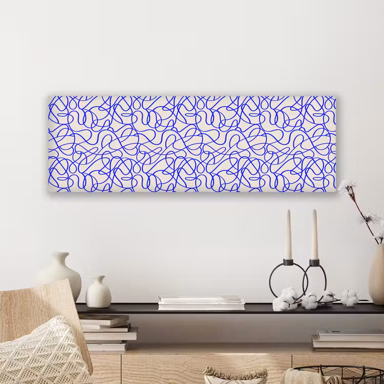 Patronen - Beige - Blauw - Lijnen canvas 2cm klein 828 -sfeer6