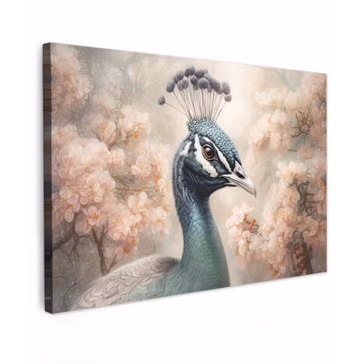 Pauw - Vogels - Bloemen - Boom - Botanisch canvas 2cm klein -z3d