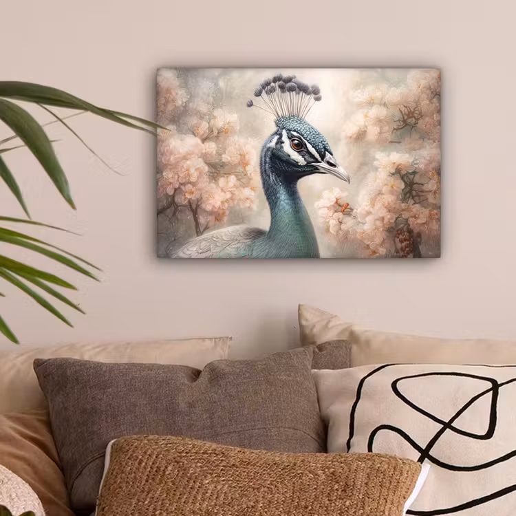 Pauw - Vogels - Bloemen - Boom - Botanisch canvas 2cm klein -sfeer1