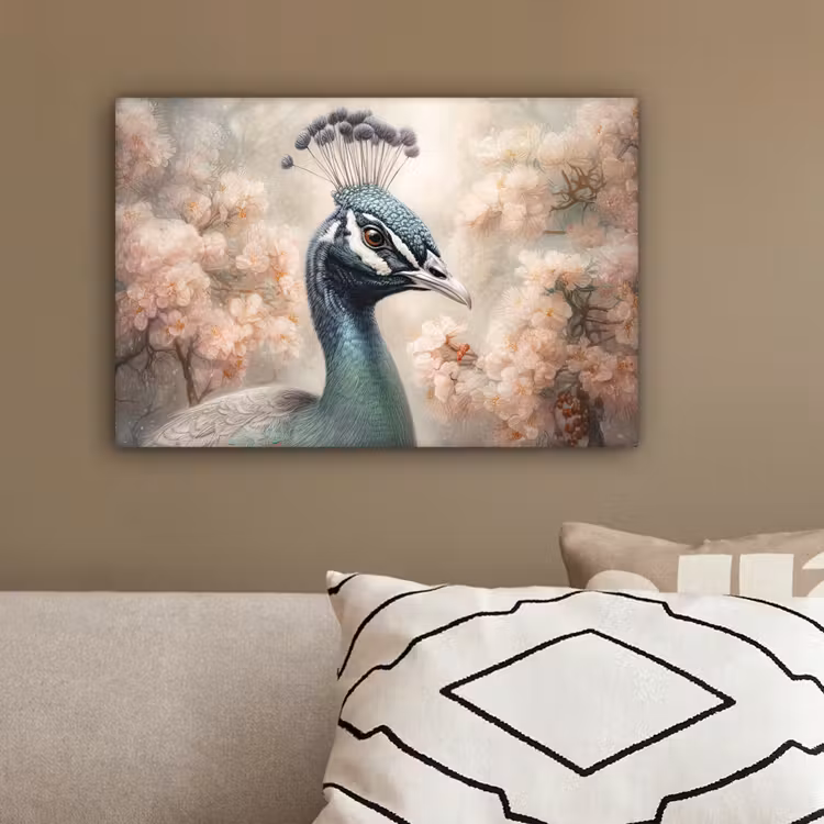 Pauw - Vogels - Bloemen - Boom - Botanisch canvas 2cm klein -sfeer3