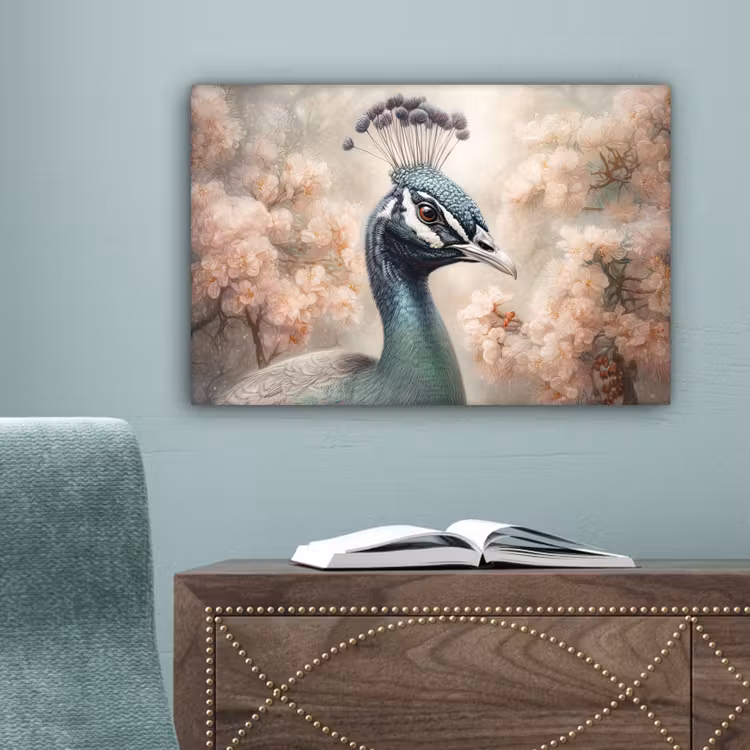 Pauw - Vogels - Bloemen - Boom - Botanisch canvas 2cm klein -sfeer4