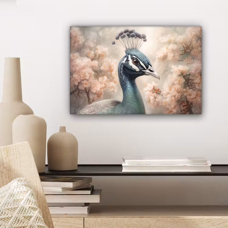 Pauw - Vogels - Bloemen - Boom - Botanisch canvas 2cm klein -sfeer6
