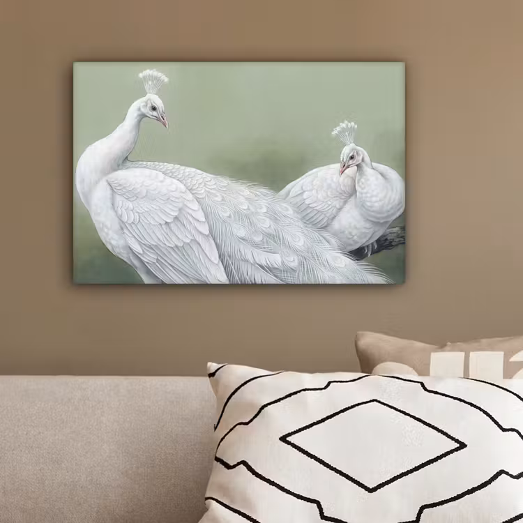 Pauwen - Wit - Natuur - Groen canvas 2cm klein -sfeer3