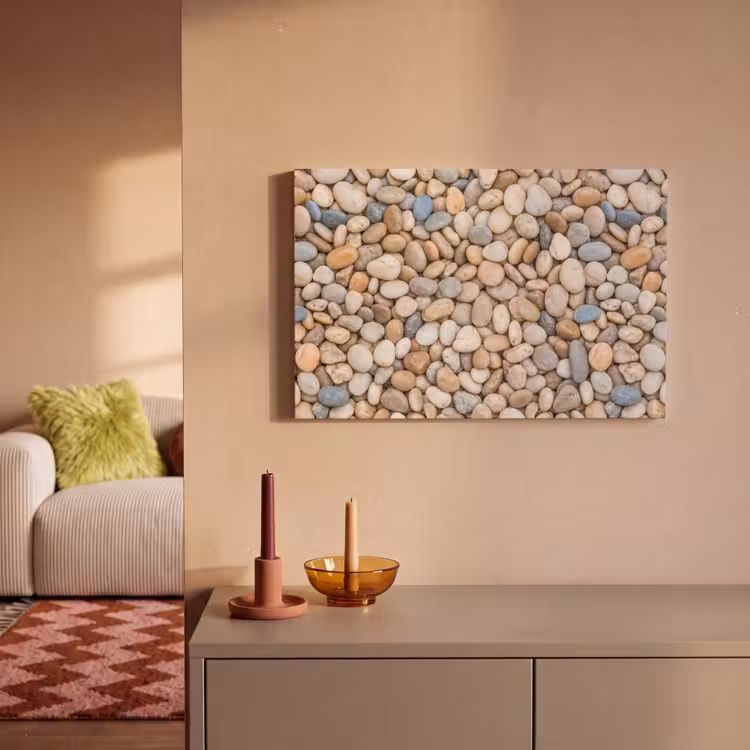 Kiezelstenen - Natuur - Textuur - Beige - Grijs canvas 2cm klein -sfeer1