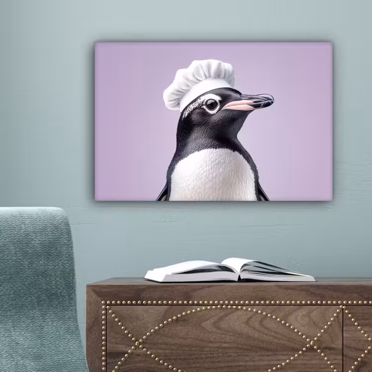 Pinguïn - Koksmuts - Lief - Paars canvas 2cm klein -sfeer4