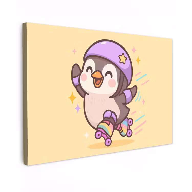 Pinguïn - Rolschaatsen - Geel - Energiek canvas 2cm klein -z3d