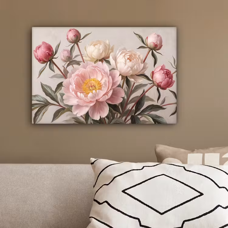 Pioenrozen - Boeket - Roze canvas 2cm klein -sfeer3