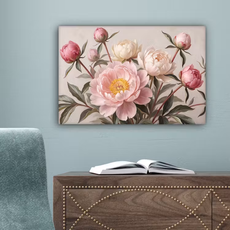 Pioenrozen - Boeket - Roze canvas 2cm klein -sfeer4