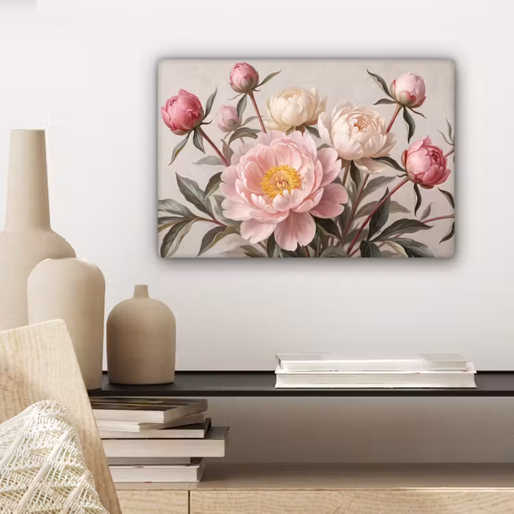 Pioenrozen - Boeket - Roze canvas 2cm klein -sfeer6