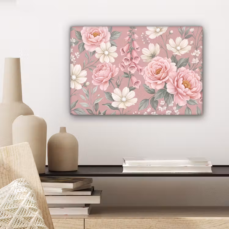 Pioenrozen - Vingerhoedskruid - Pink canvas 2cm klein -sfeer6