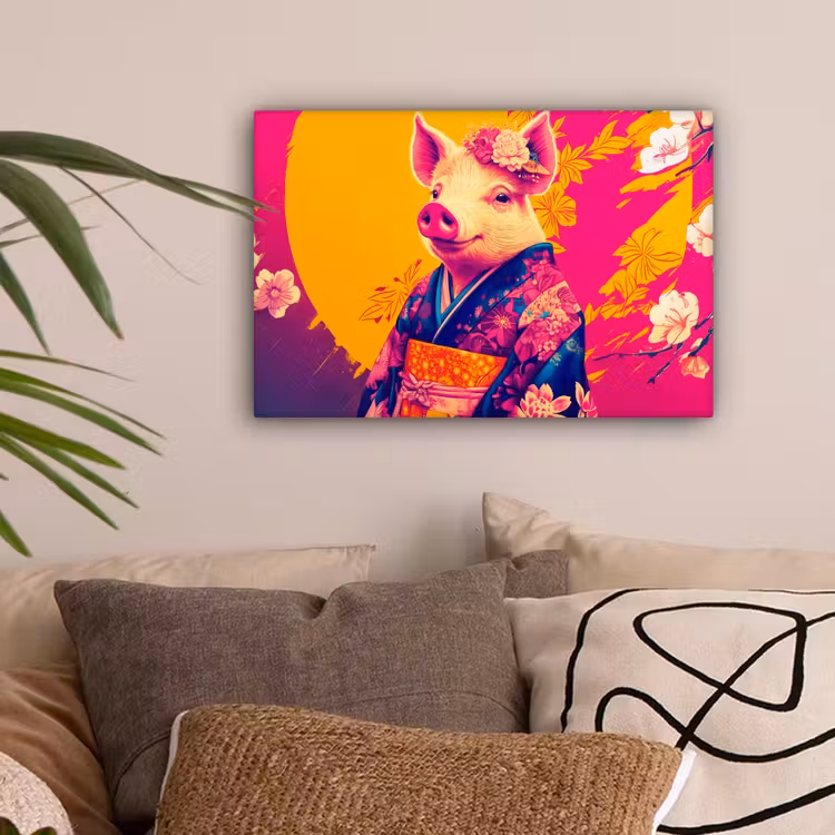 Varken - Bloemkroon - Kimono - Abstract canvas 2cm klein -sfeer1