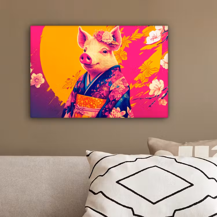 Varken - Bloemkroon - Kimono - Abstract canvas 2cm klein -sfeer3