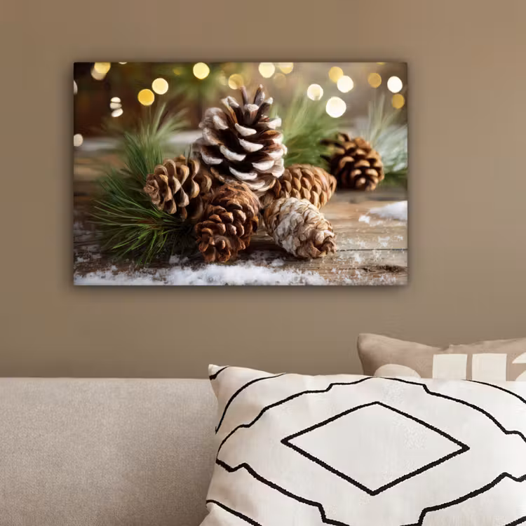 Dennenappels - Kerstsfeer - Bruin - Groen canvas 2cm klein -sfeer3