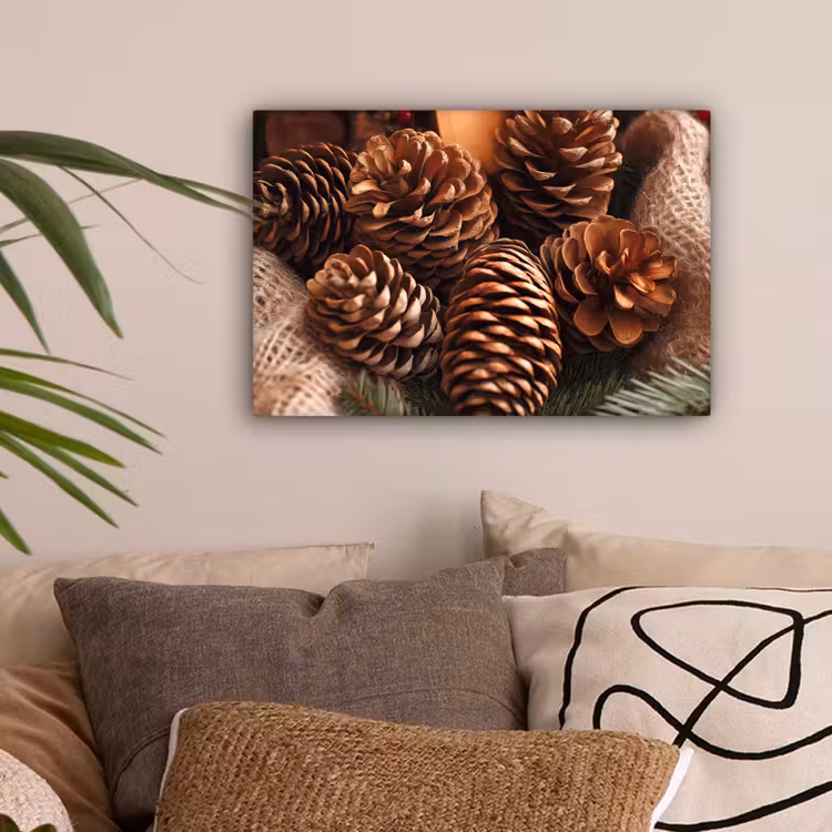 Dennenappels - Boom - Winter - Natuur - Bruin canvas 2cm klein -sfeer1