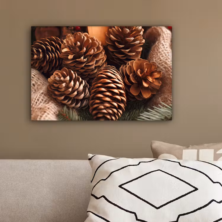 Dennenappels - Boom - Winter - Natuur - Bruin canvas 2cm klein -sfeer3