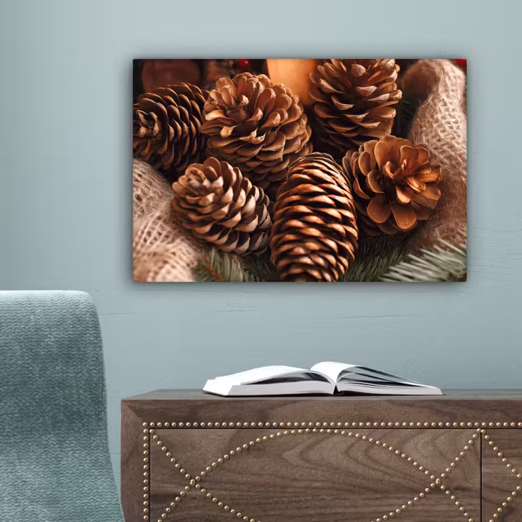 Dennenappels - Boom - Winter - Natuur - Bruin canvas 2cm klein -sfeer4