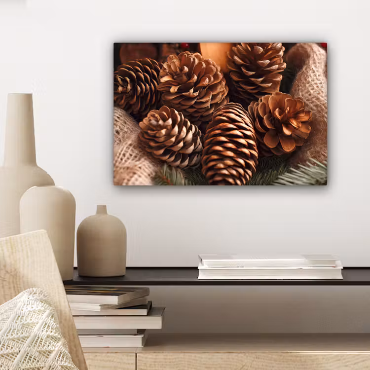 Dennenappels - Boom - Winter - Natuur - Bruin canvas 2cm klein -sfeer6
