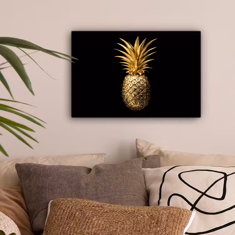 Ananas - Zwart - Goud - Luxe canvas 2cm klein -sfeer1