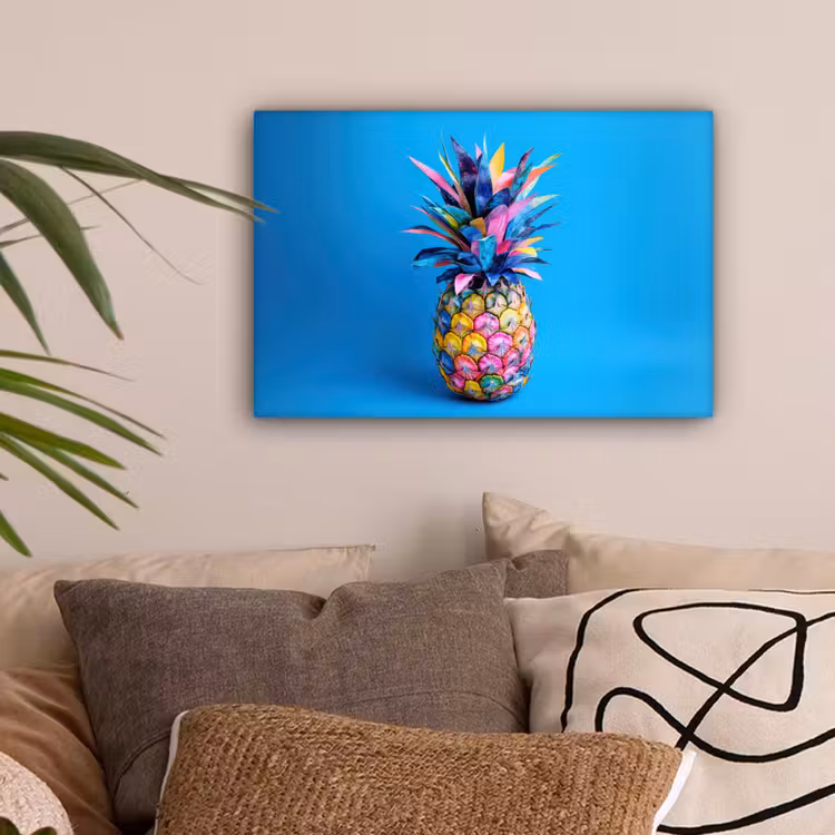 Ananas - Blauw - Tropisch - Vrolijk canvas 2cm klein -sfeer1