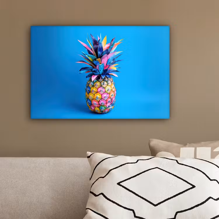 Ananas - Blauw - Tropisch - Vrolijk canvas 2cm klein -sfeer3