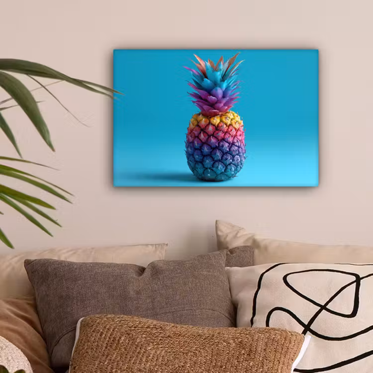 Ananas - Regenboog - Blauw - Popart canvas 2cm klein -sfeer1