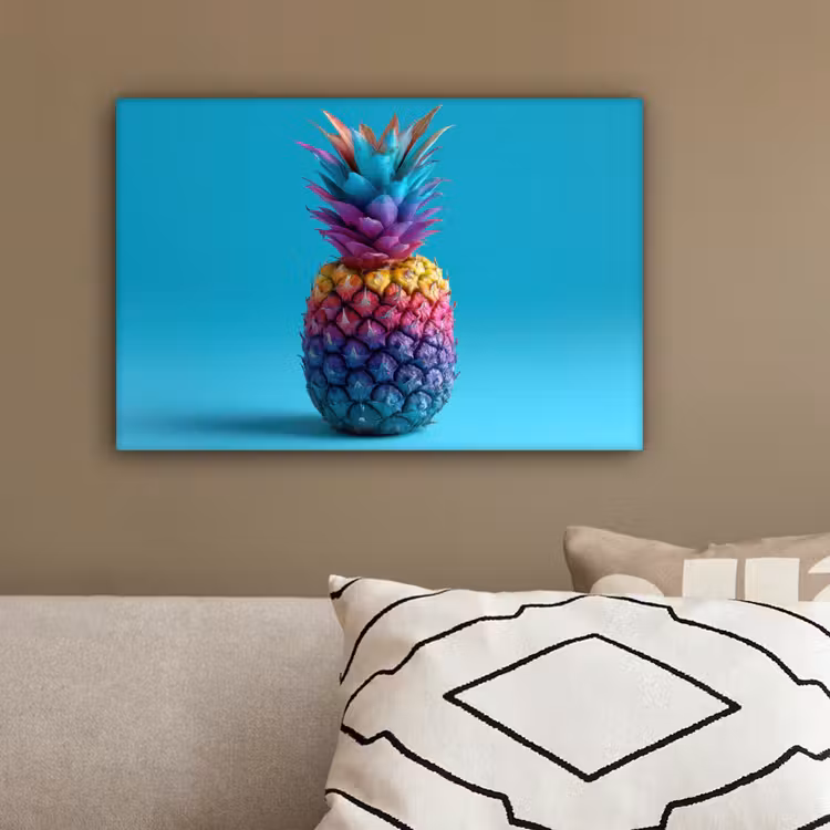 Ananas - Regenboog - Blauw - Popart canvas 2cm klein -sfeer3