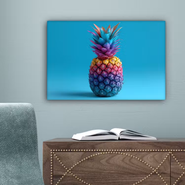 Ananas - Regenboog - Blauw - Popart canvas 2cm klein -sfeer4
