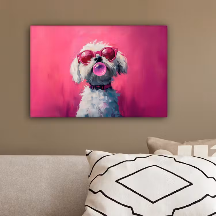 Pink - Hond - Bubbel canvas 2cm klein -sfeer3
