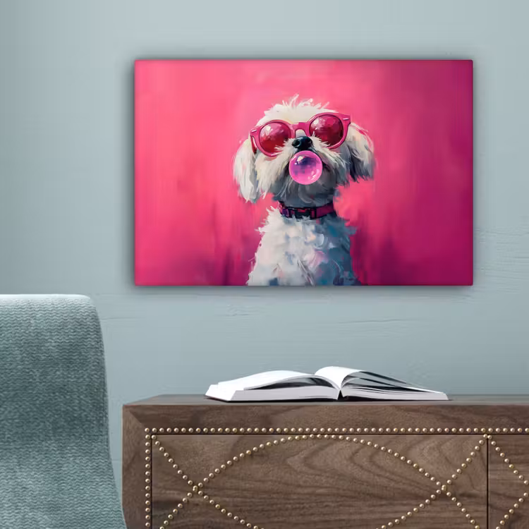 Pink - Hond - Bubbel canvas 2cm klein -sfeer4