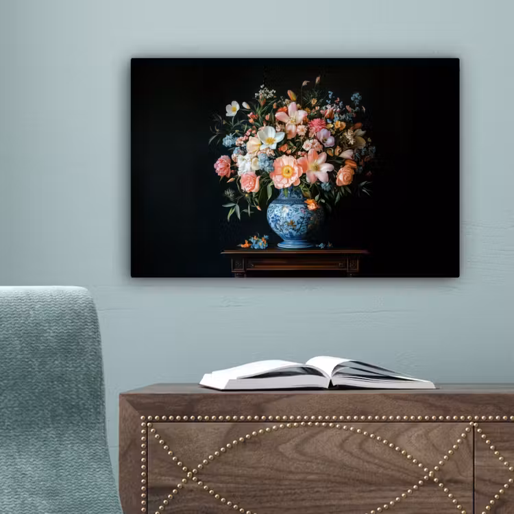 Roze - Bloemen - Vaas - Kleuren canvas 2cm klein -sfeer4
