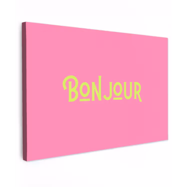 Roze - Groene Bonjour - art-deco canvas 2cm klein -z3d