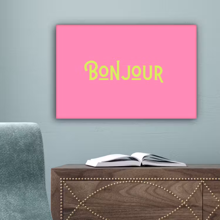 Roze - Groene Bonjour - art-deco canvas 2cm klein -sfeer4