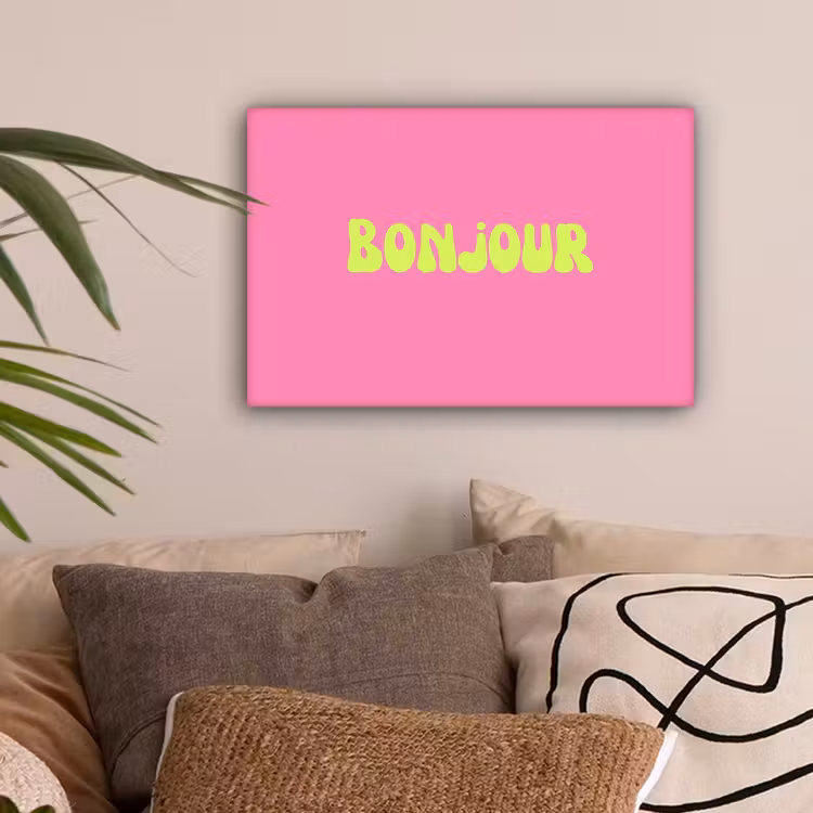 Roze - Groene bonjour - Organisch canvas 2cm klein -sfeer1