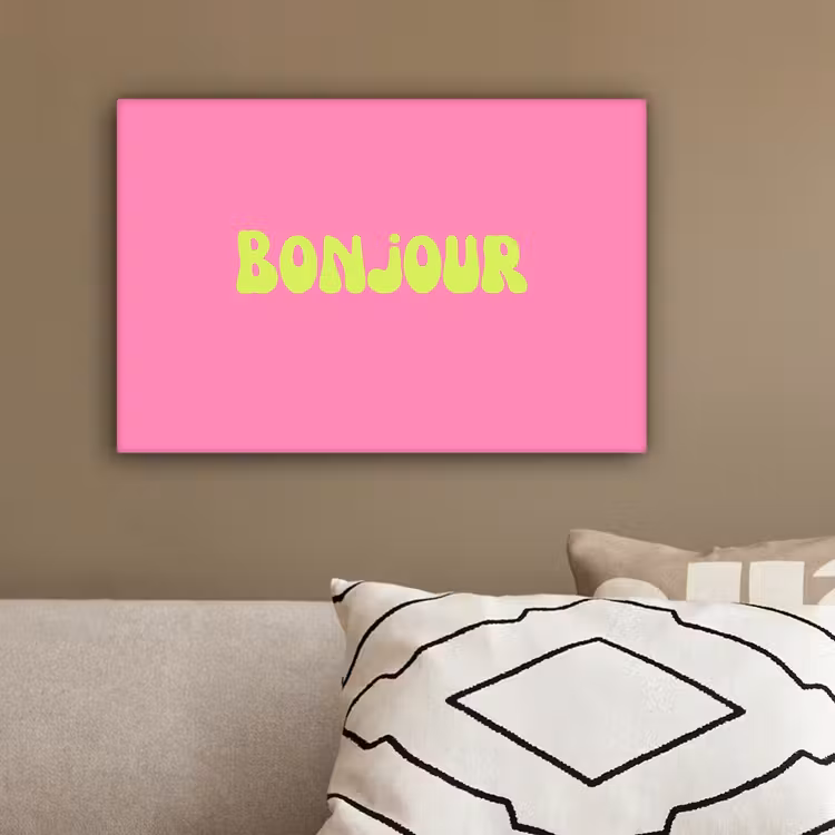Roze - Groene bonjour - Organisch canvas 2cm klein -sfeer3
