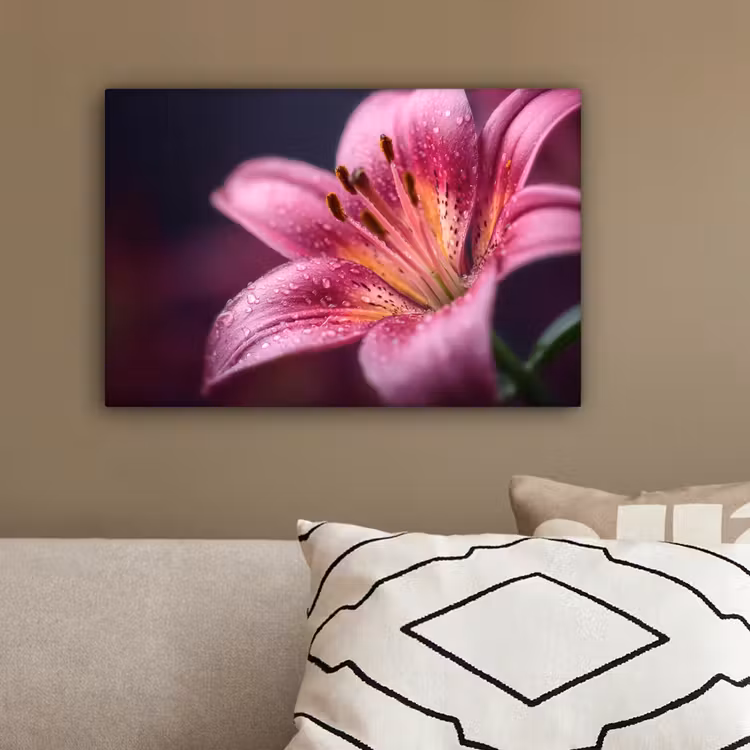Roze - lelie - Dauwdruppels canvas 2cm klein -sfeer3